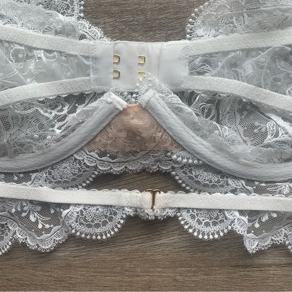 For Love & Lemons Bridal Collection Underwired Floral Lace Sheer Longline Bra - Picture 7 of 14